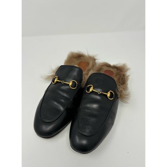 Gucci Black Princetown Horsebit Fur Lined Slip On Mules Size EU 37.5 - Picture 1 of 5